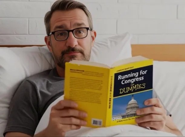 Gee Monte reading Running for Congress for Dummies